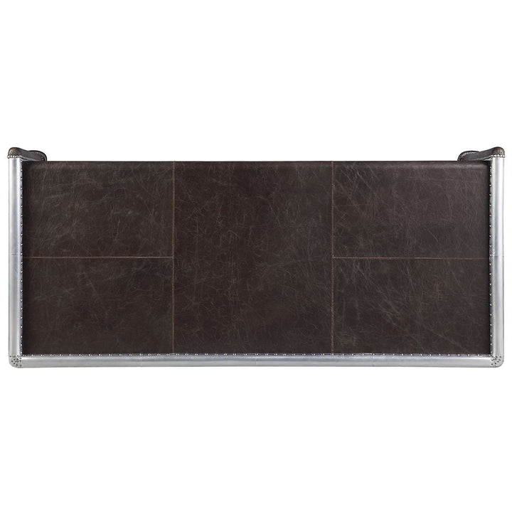 Brancaster - Executive Writing Desk - Distress Chocolate Top Grain Leather & Aluminum