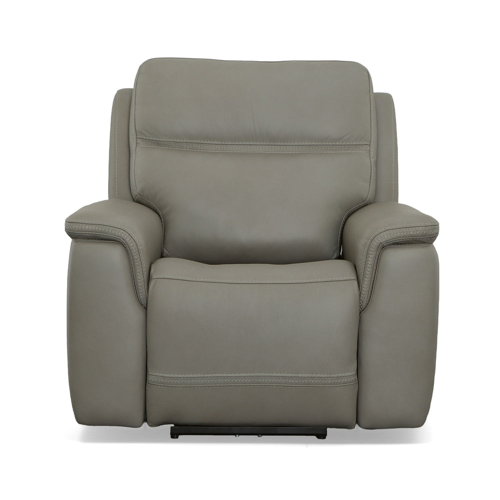 Sawyer Leather Power Recliner with Power Headrest & Lumbar in Grey