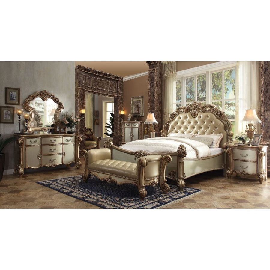 ACME Furniture Vendome Queen Bed Brass Synthetic Leather & Gold Patina