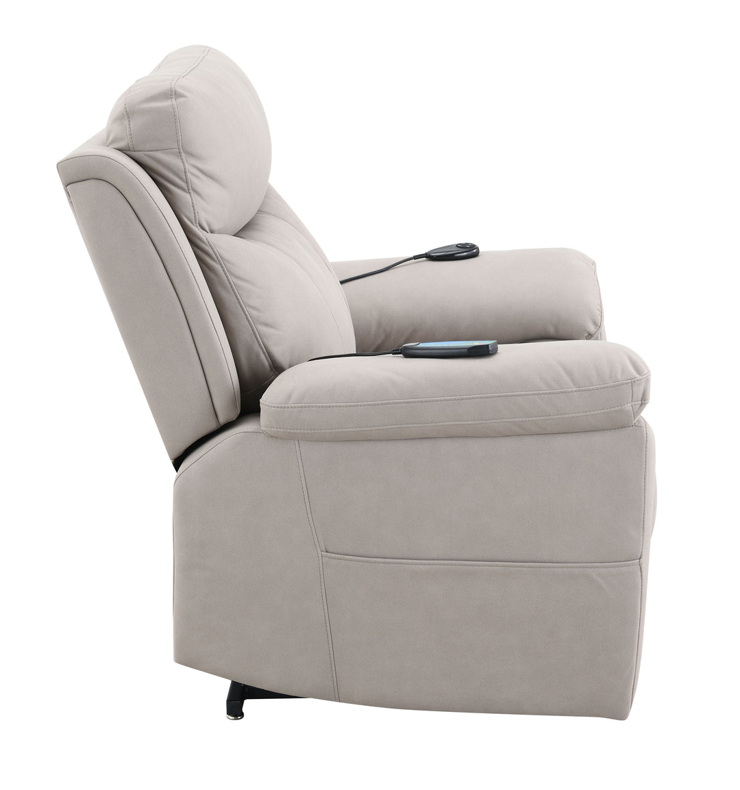 Chriki - Polished Microfiber Power Motion Recliner With Lift Heating Massage Chair - Light Gray