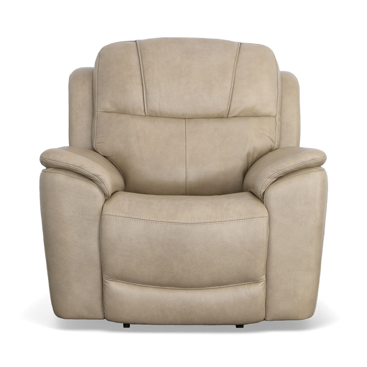 Crew Leather Power Recliner with Power Headrest &amp; Lumbar in Pebble