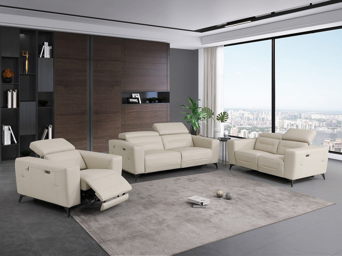 DivanItalia 989 Power Reclining 3-Piece Sofa Set with Power Headrest in Top-Grain Italian Leather - Beige