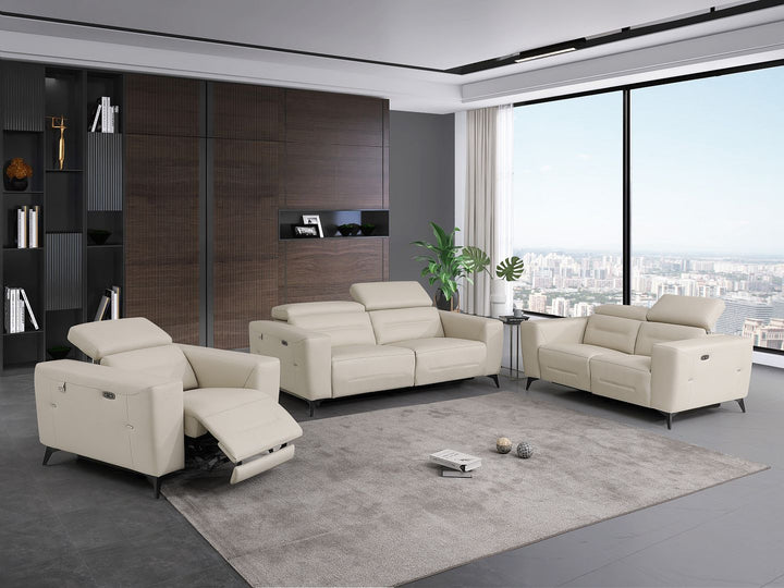 DivanItalia 989 Power Reclining 3-Piece Sofa Set with Power Headrest in Top-Grain Italian Leather - Beige