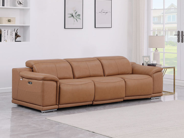 DivanItalia 9762 3-Piece Modular Power Reclining Sofa with 2 Power Recliners in Top Grain Italian Leather - Cognac