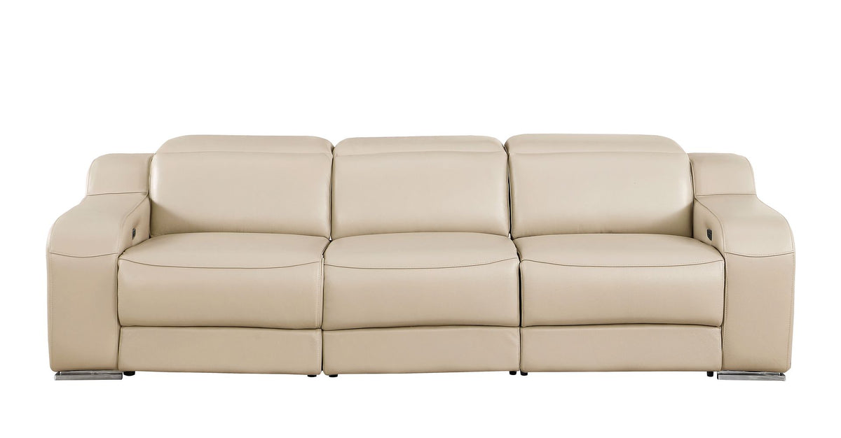 DivanItalia 1116 3-Piece Modular Power Reclining Sofa in Top Grain Italian Leather with 2 Power Recliners & Power Headrests - Beige