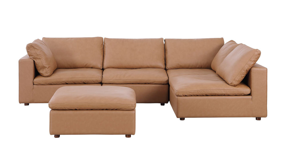 DivanItalia 1100 5-Piece Left Arm Facing 4-Seat Sectional – Top-Grain Italian Leather - Cognac