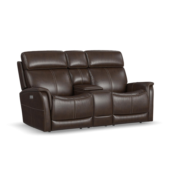View Power Reclining Loveseat With Console, Power Headrest &amp; Lumbar Dark Brown