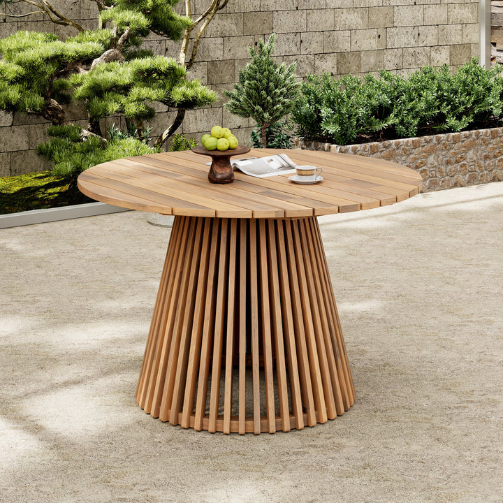 47.25" Round Acacia Patio Dining Table – Light Teak
