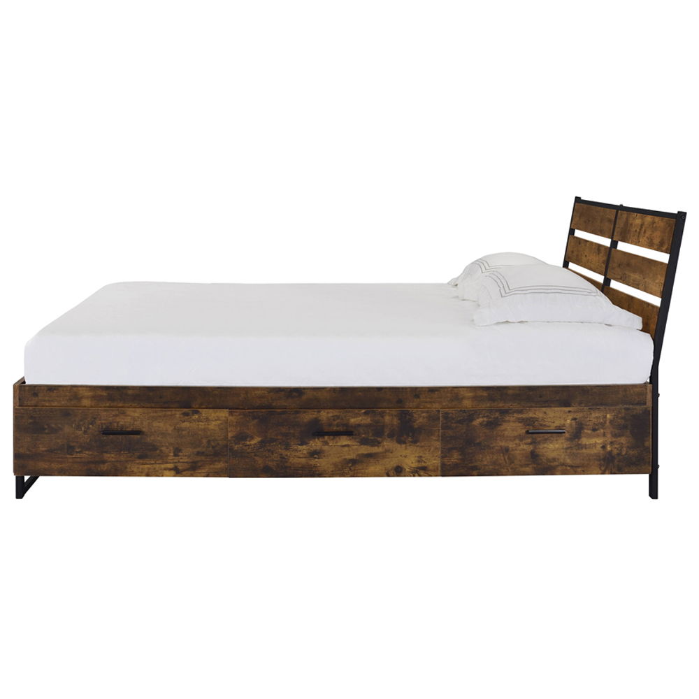 Juvanth - Queen Bed With Storage - Rustic Oak & Black