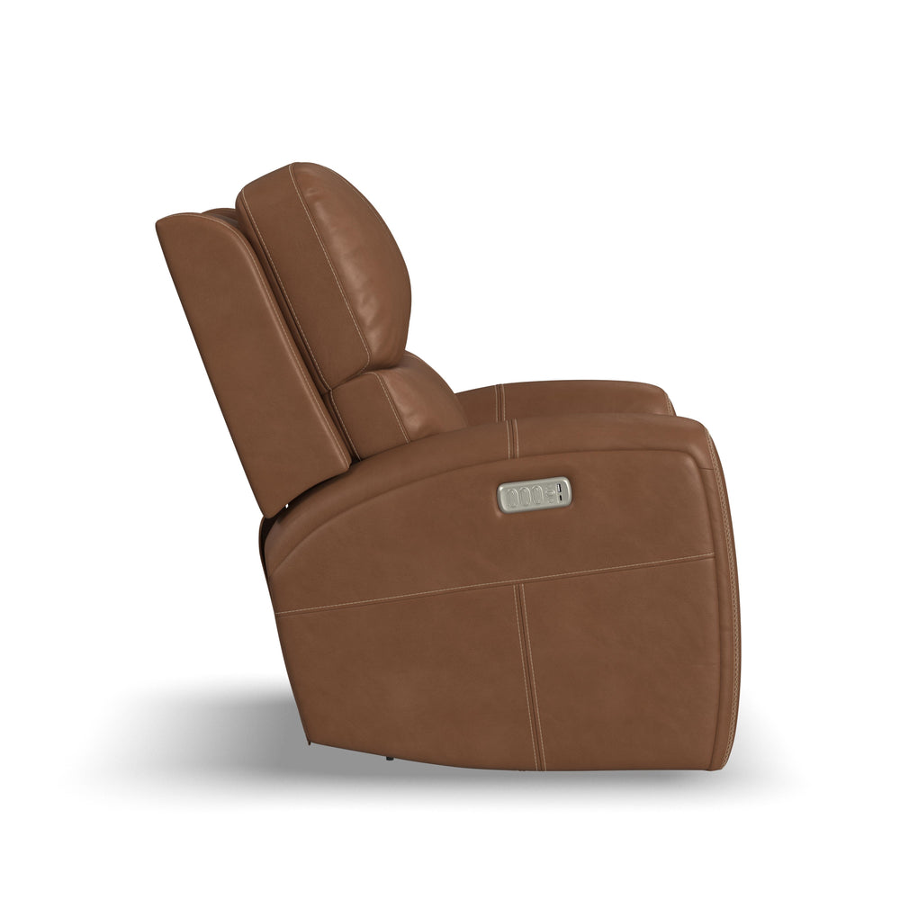 Linden Leather Power Swivel Gliding Recliner with Power Headrest, Lumbar, Heat & Massage in Caramel