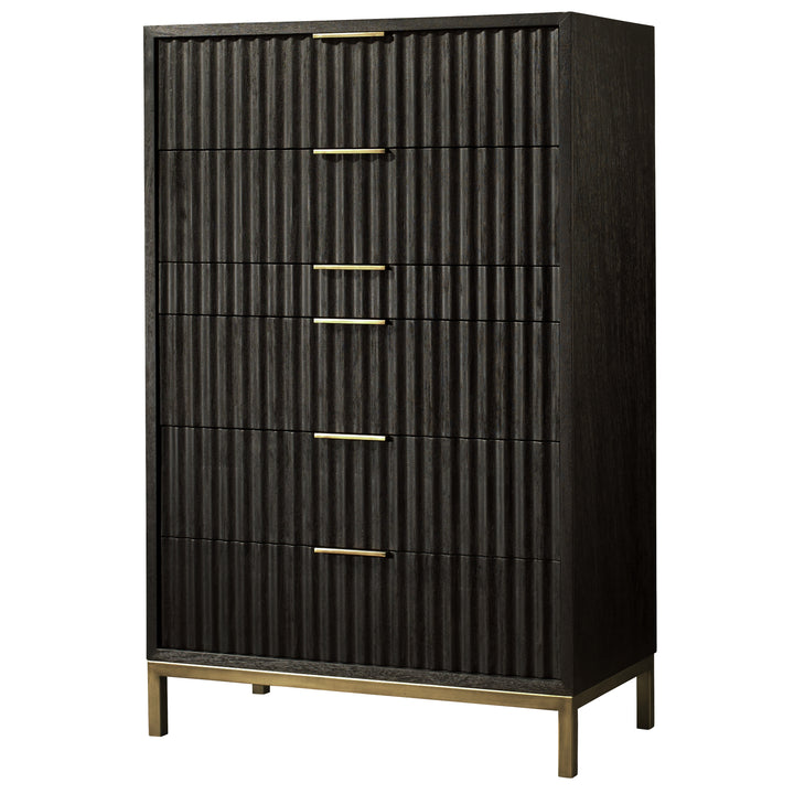 Modus Furniture 8Zu584A Kentfield Solid Wood Six Drawer Cheset In Black Drifted Oak 2024