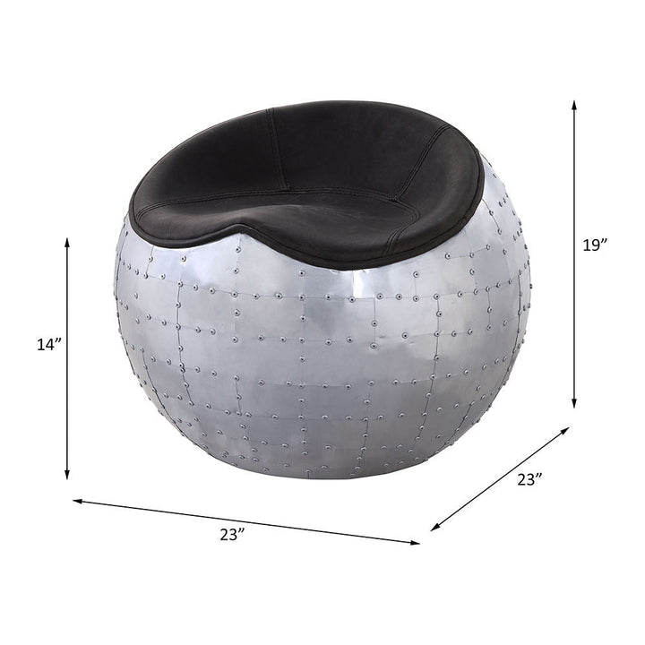 Brancaster - Ottoman - Antique Ebony Top Grain Leather & Aluminum