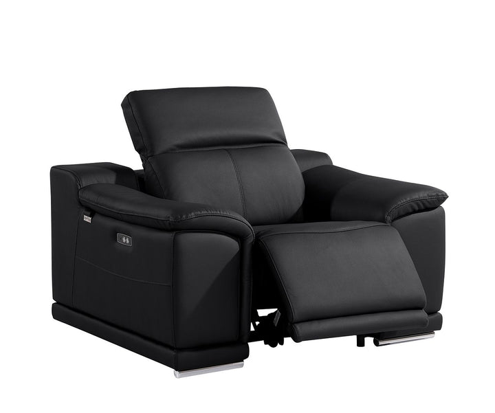 DivanItalia 9762 Top Grain Italian Leather Power Reclining Chair with Adjustable Headrests - Black