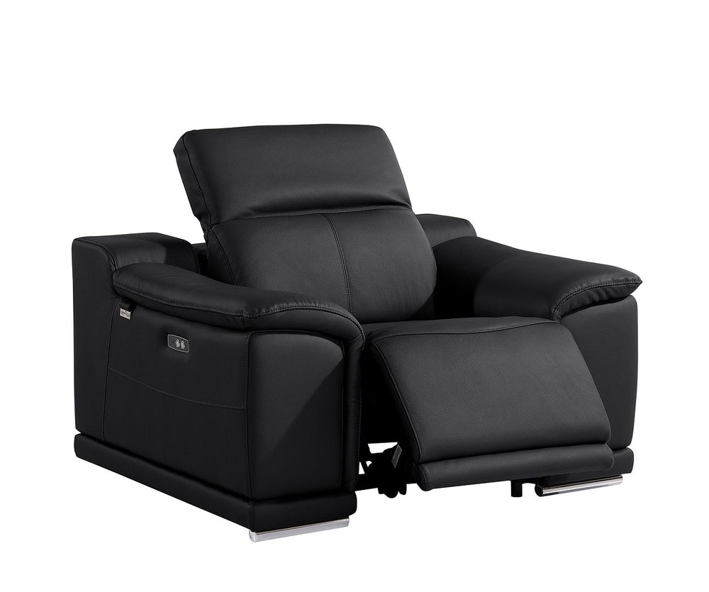 DivanItalia 9762 Top Grain Italian Leather Power Reclining Chair with Adjustable Headrests - Black