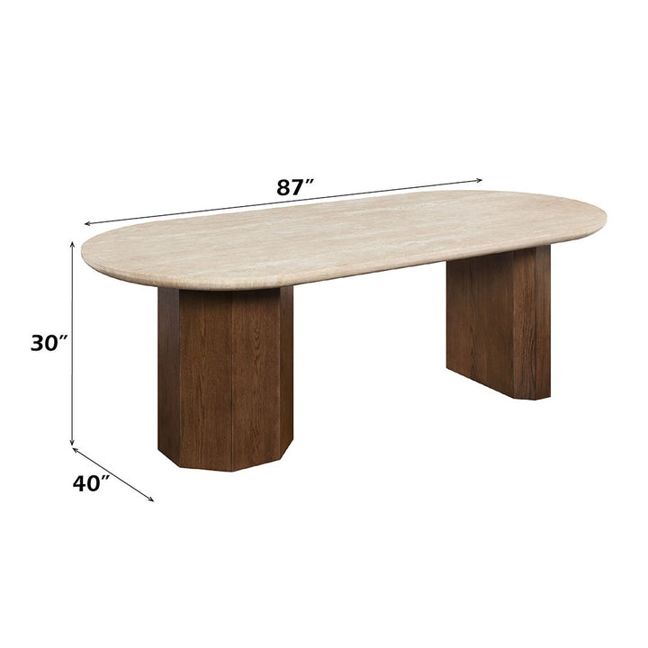 Leonardo - Dining Table - Travertine Top & Dark Oak