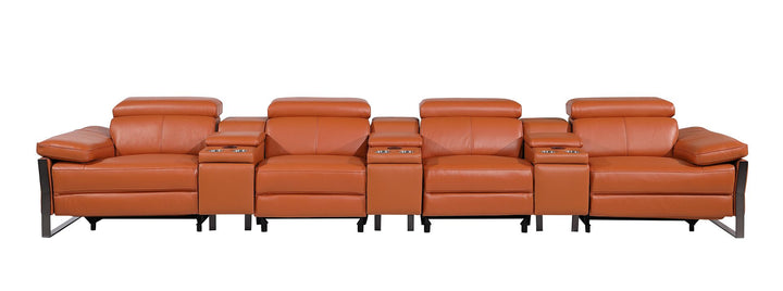 DivanItalia 1246 Modular Power Triple Reclining Triple Console Sofa with Power Reclining Headrests – Top Grain Italian Leather - Camel