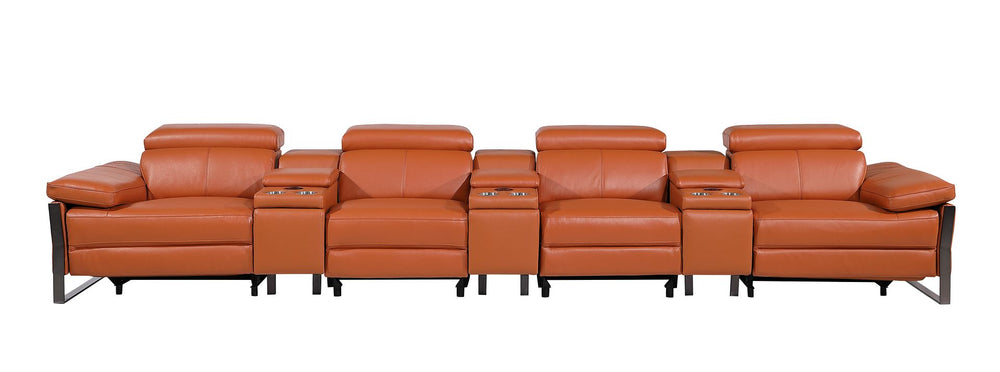 DivanItalia 1246 Modular Power Triple Reclining Triple Console Sofa with Power Reclining Headrests – Top Grain Italian Leather - Camel