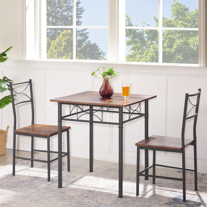3-Piece Square Dining Room Table Set Retro Brown chair