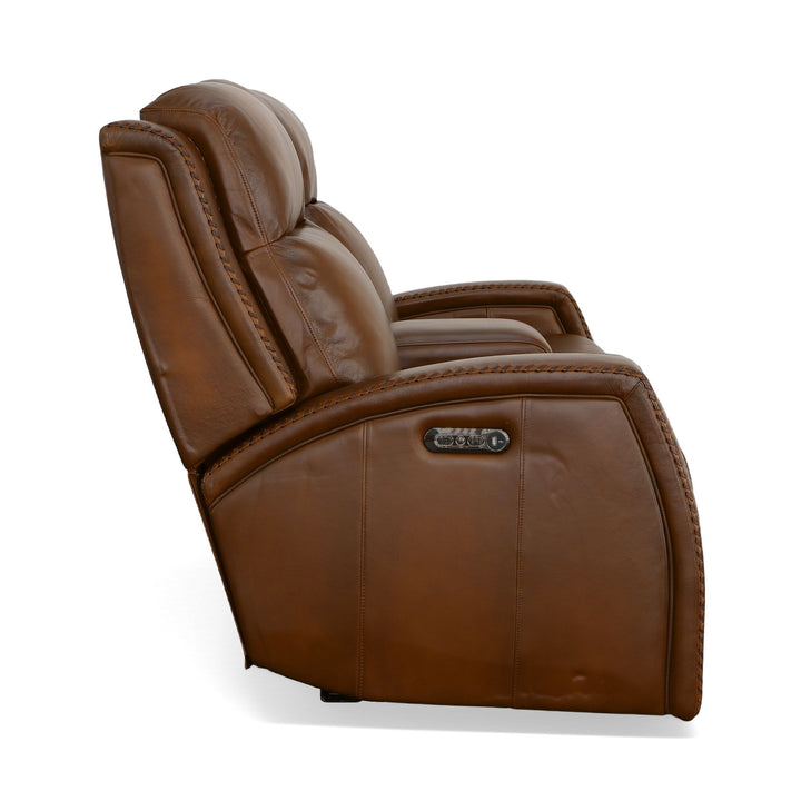 Mustang Leather Power Loveseat with Console with Power Headrest in Rust