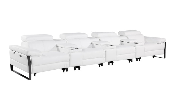 DivanItalia 1246 Modular Power Triple Reclining Triple Console Sofa with Power Reclining Headrests – Top Grain Italian Leather - White