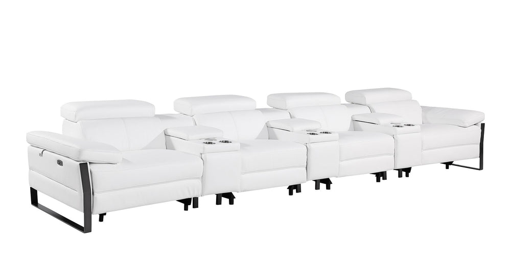 DivanItalia 1246 Modular Power Triple Reclining Triple Console Sofa with Power Reclining Headrests – Top Grain Italian Leather - White