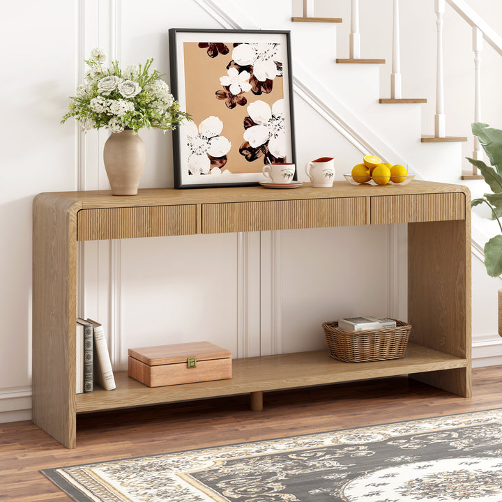 59" Slatted 3-Drawer Console Table – Brown