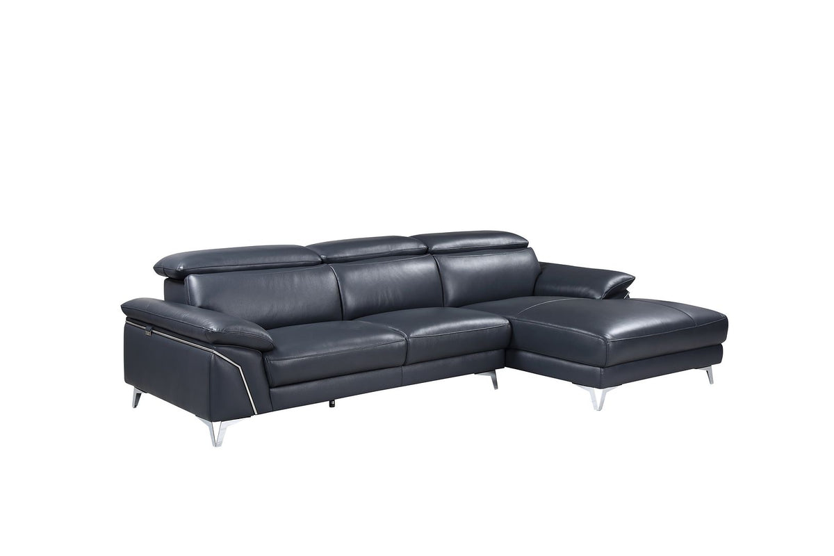 DivanItalia 727 Right Arm Facing Sectional with Adjustable Headrest in Top-Grain Italian Leather - Navy