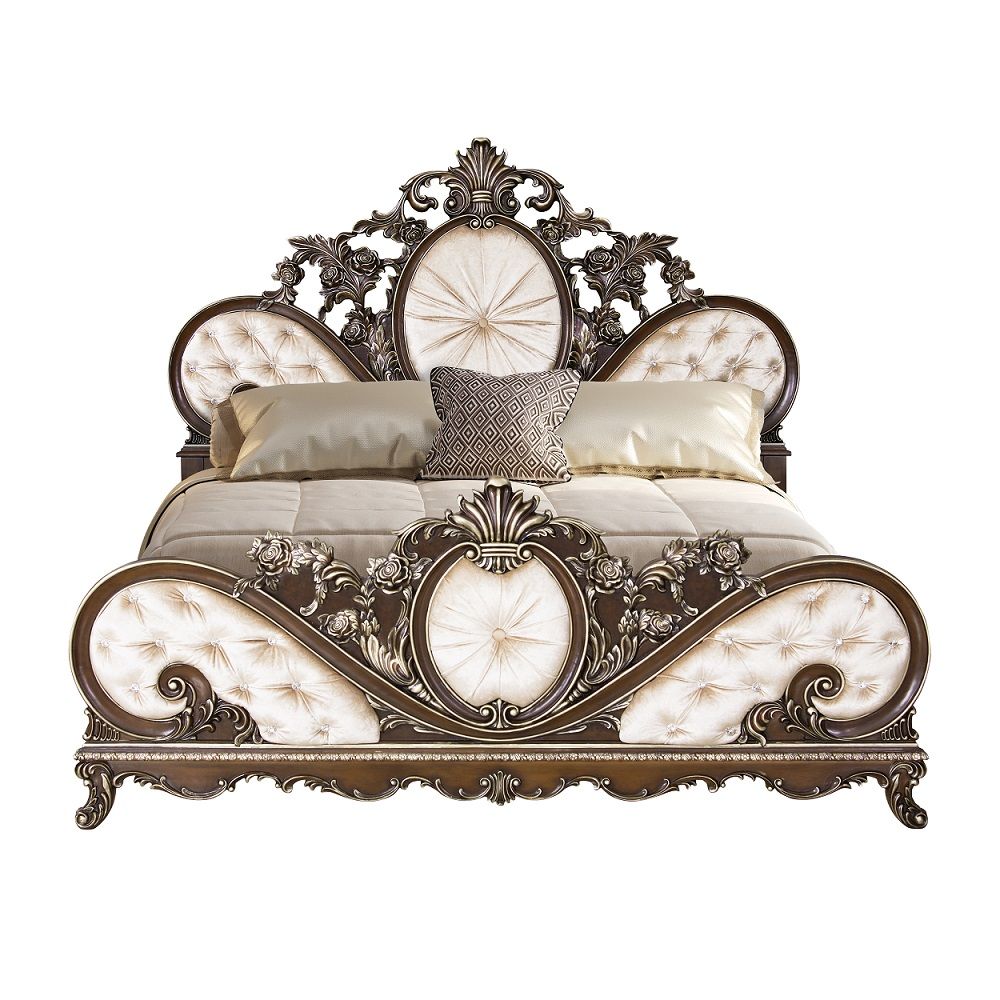 Devany - Queen Bed - Cream Fabric & Cherry