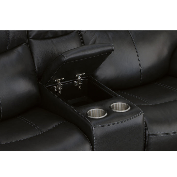 Crew Leather Power Reclining Loveseat with Console, Power Headrests &amp; Lumbar in Raven