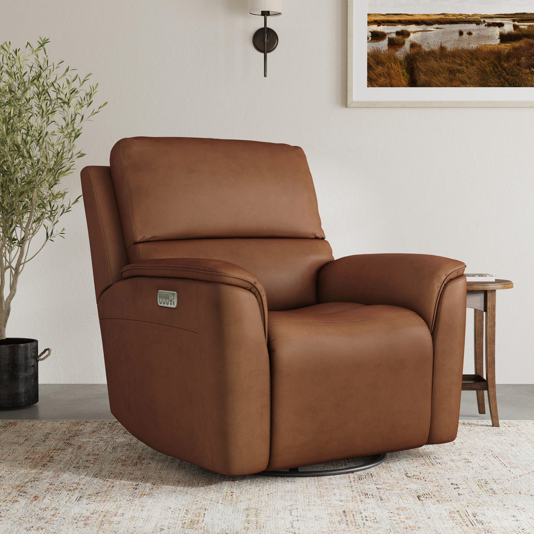 Flexsteel 1041-53P5-94672 Henry  Power Swivel Gliding Recliner With Power Headrest, Lumbar, Heat & Massage  Caramel