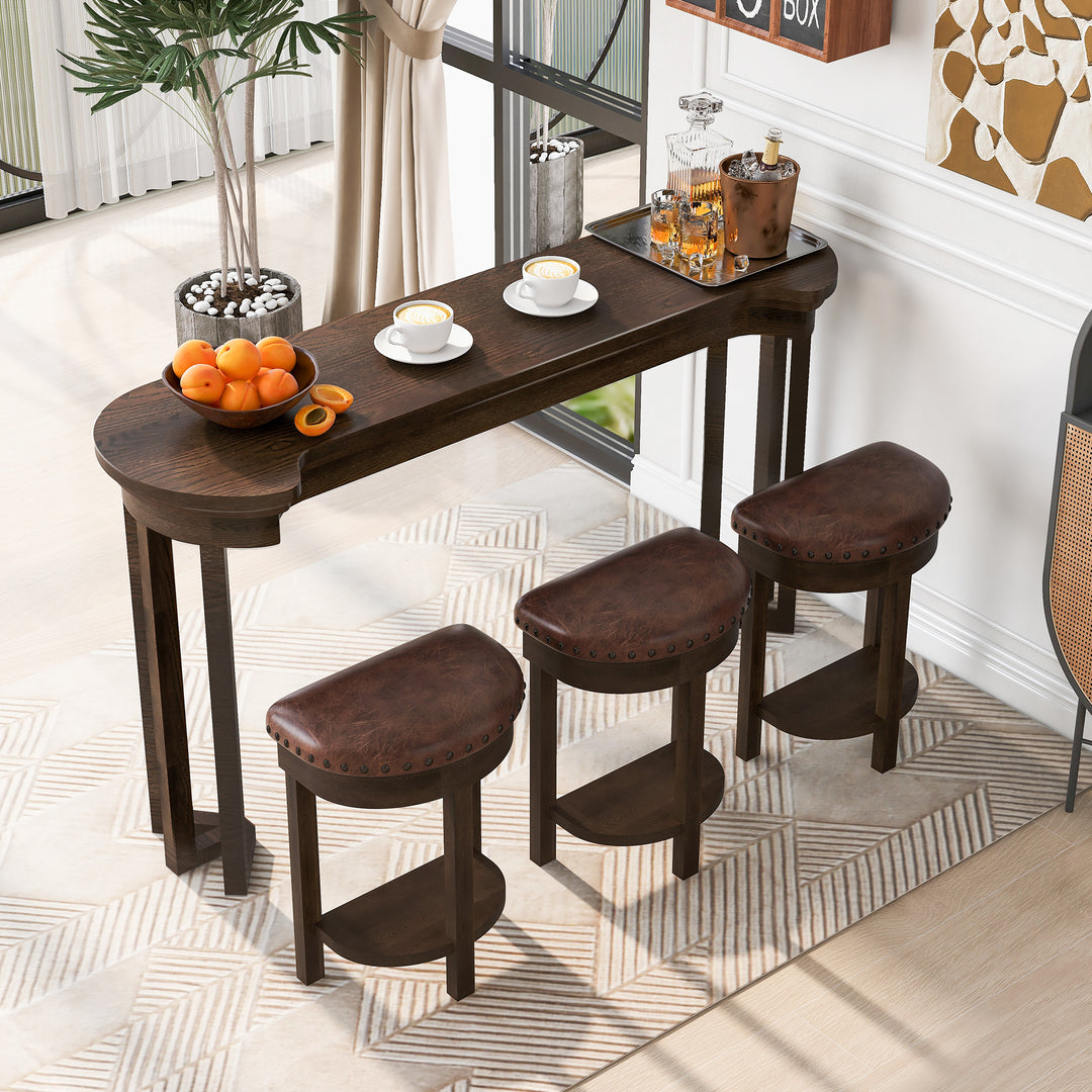 4-Piece Bar Table Set with PU Upholstered Bar Stools in Espresso