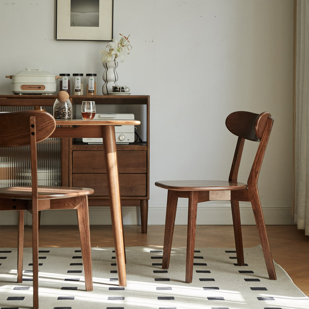 Natural Oak-Solid Wood, Walnut Finish Dining Chair (Set of 2)