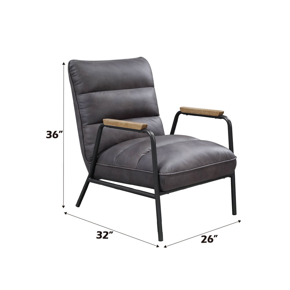 Nignu - Accent Chair - Gray Top Grain Leather & Matt Iron