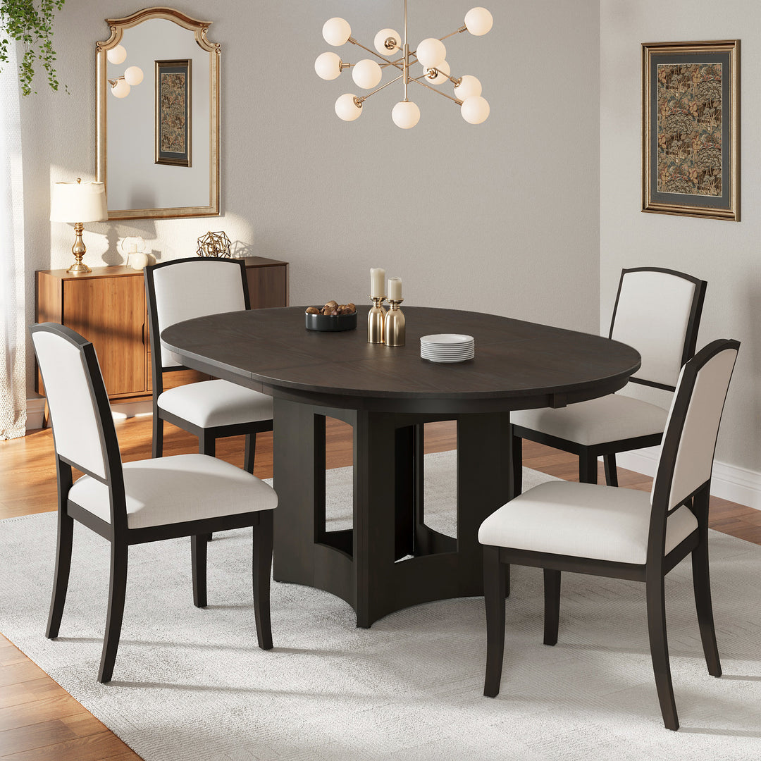 5-Piece Farmhouse Extendable Round Dining Room Set