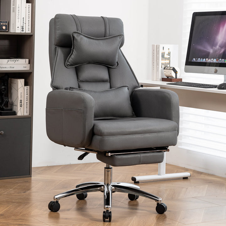 Leather Ergonomic High Back Office Swivel Chair with Lumbar Support - Dark Grey