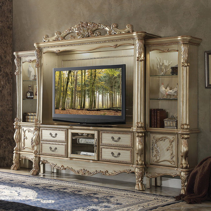 Dresden - Entertainment Center - Gold Patina & Bone