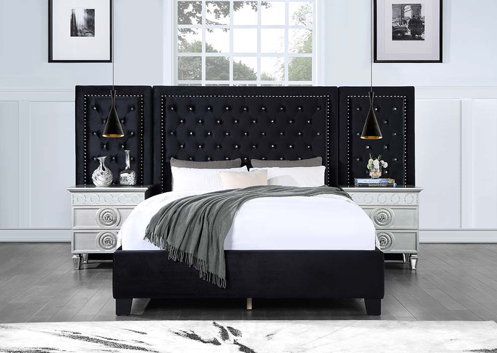 Damazy - Queen Bed - Black Velvet