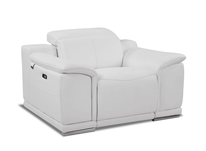 DivanItalia 9762 Top Grain Italian Leather Power Reclining Chair with Adjustable Headrests - White
