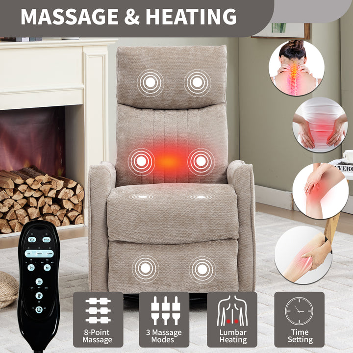 Khaki Heat &amp; Massage Manual Swivel Rocker Recliner Chair in Fabric