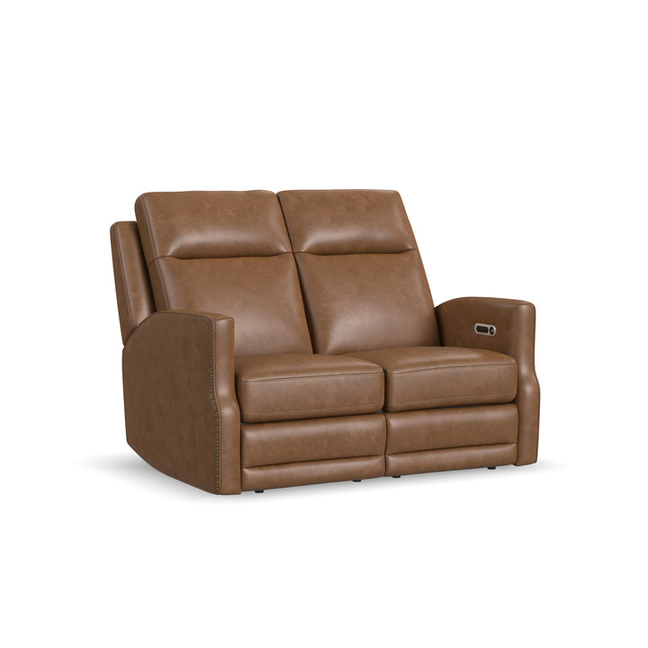Maxwell Leather Power Reclining Loveseat with Power Headrests and Lumbar in Cedar