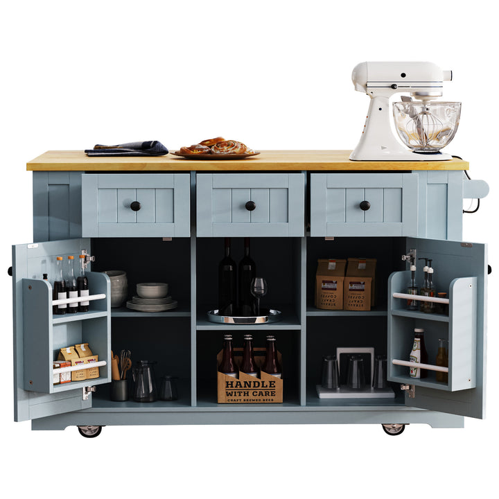 53-inch-blue-kitchen-island-cart-with-drop-leaf-and-power-outlet