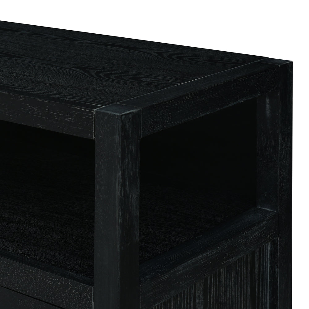 bohemian-style-rattan-sideboard-or-buffet-storage-cabinet-with-solid-wood-frame-black
