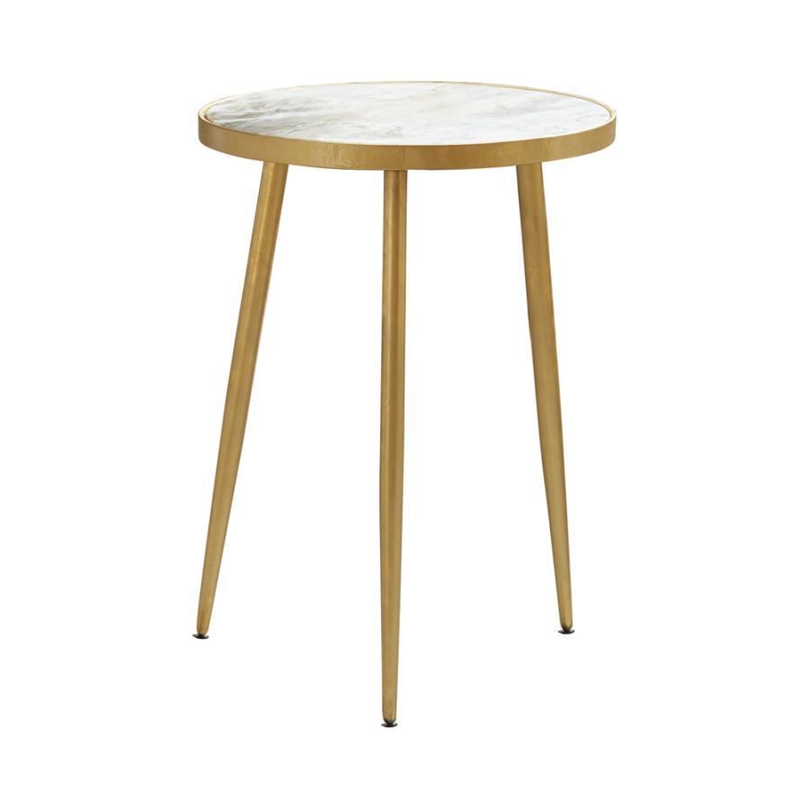 Coaster Furniture Acheson - Round Marble Top Side Table - White And Gold