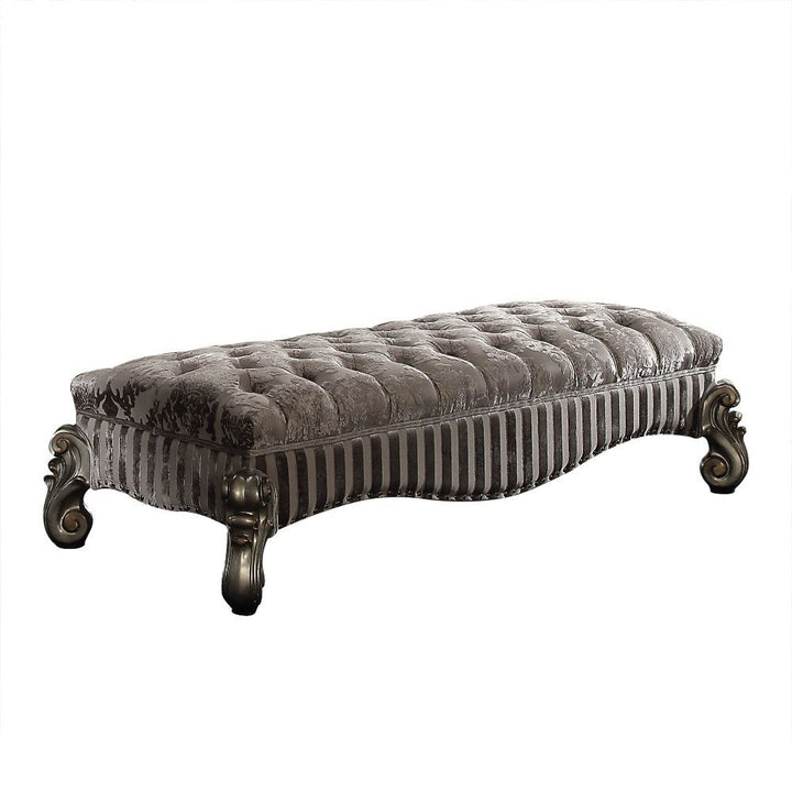 ACME Furniture Versailles Bench Fabric & Antique Platinum