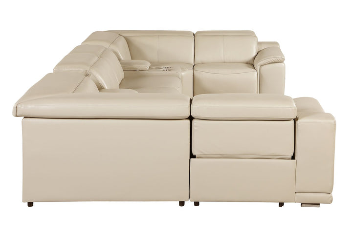 DivanItalia 9762 8-Piece U Shaped Top Grain Italian Leather Sectional Sofa with 2 Power Recliners - Beige
