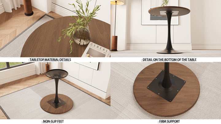 Mid-Century Modern 3-Piece Round Tulip Dining Table Set in Walnut &amp; Beige