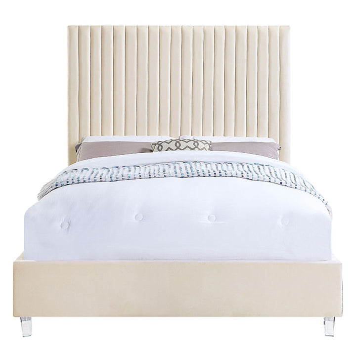 Edzia - Queen Bed - Beige Velvet