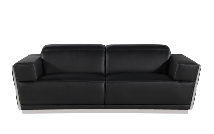 DivanItalia 1111 3-Piece Sofa Set with Adjustable Headrest in Top-Grain Italian Leather - Black