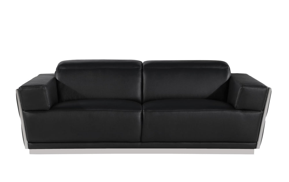 DivanItalia 1111 3-Piece Sofa Set with Adjustable Headrest in Top-Grain Italian Leather - Black