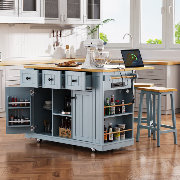 53-inch-blue-kitchen-island-cart-with-drop-leaf-and-power-outlet